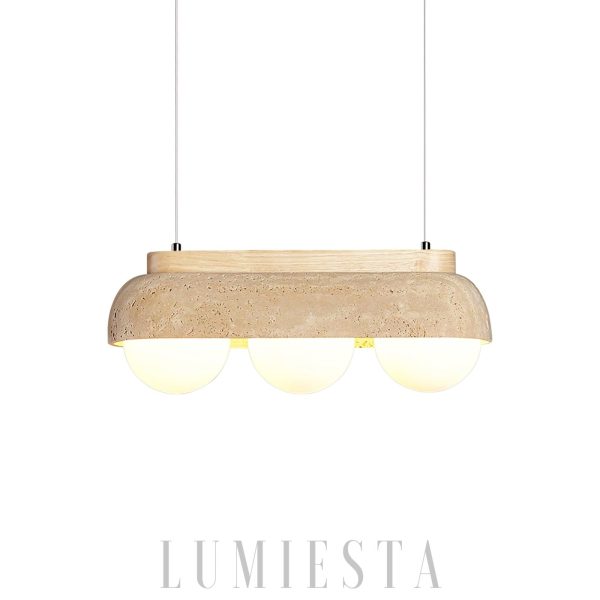 Travertine pendant lamp with spherical shades 40cm Beige White