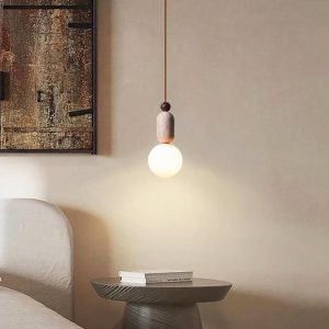 Trawertynowa lampa wisząca kulista beżowa 10 cm 25 cm