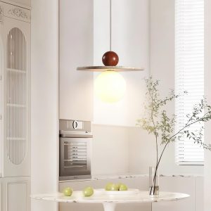 Lampa wisząca Ora w stylu nowoczesnym z travertynu i drewna