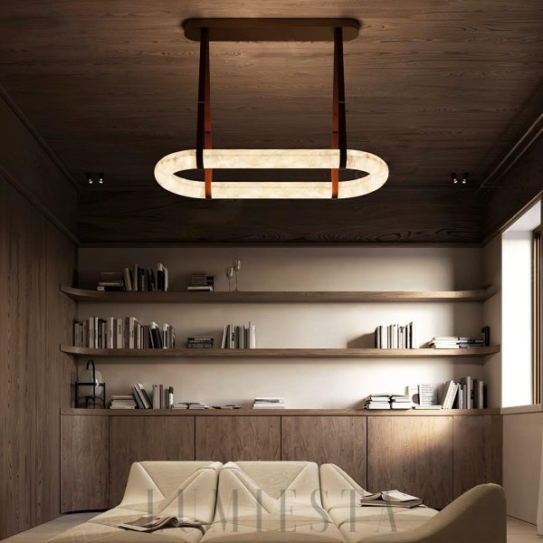 Aurelia - nowoczesna lampa wisząca nad wyspę owalna z alabastru - 100/120cm