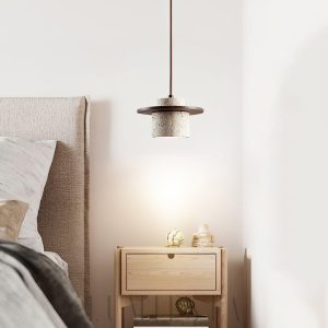 Elegancka lampa wisząca Stonova Duo z travertynu i drewna