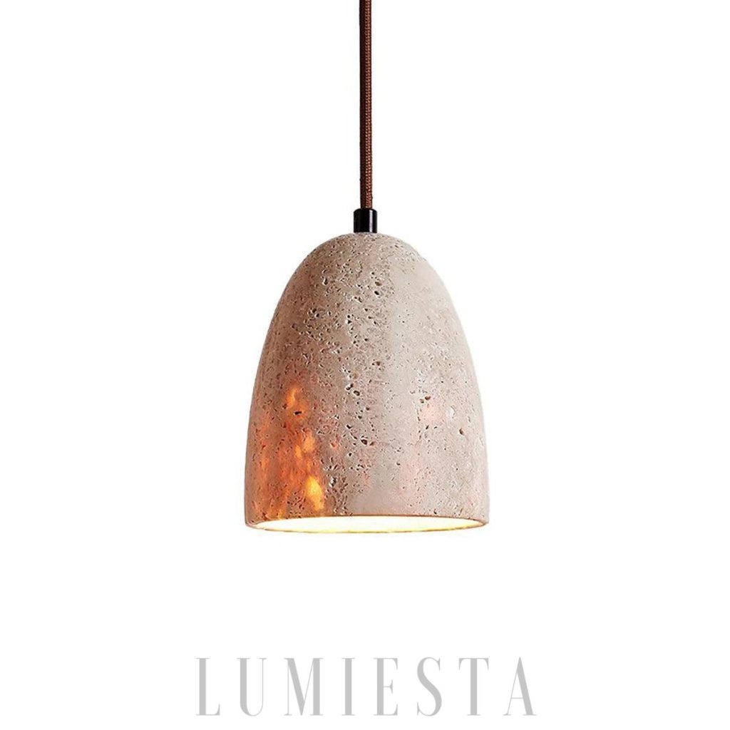 Beżowa lampa wisząca trawertyn beżowa Grace, 1-punktowa, z naturalnego kamienia i metalu