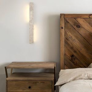 Elegancki travertynowy prostokątny kinkiet 50 cm beżowy LED