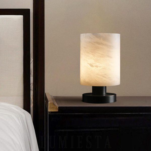 Siena - Lampka stołowa LED marmurowy klosz czarna/biała 14cm