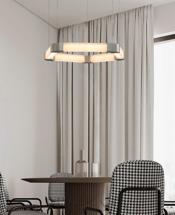 Alabastrowy okrągły żyrandol 90 cm elegancki LED