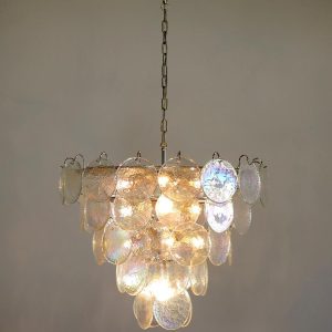 Luksusowy żyrandol Murano w kształcie dysku iryzujący 70cm
