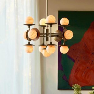 Nowoczesna lampa wisząca Cara 60 cm alabaster/brąz