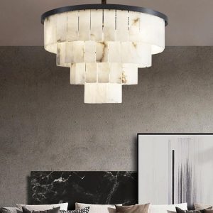 Savile - Alabastrowy żyrandol kaskadowy, śnieżnobiały, Ø 45/60/80/110cm, wielopoziomowy, idealny do salonu