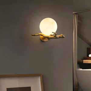 Toubkal - Mosiężna retro z alabastrowym kloszem 30 cm