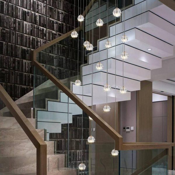 Lampa wisząca kryształowa okrągła w stylu minimalistycznym