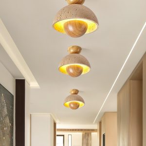 Lampa sufitowa z trawertynu, beżowo orzechowa półkula 23 cm z miękkim światłem