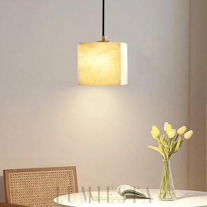 Lampa wisząca kwadratowa z alabastru biało-złota 12cm