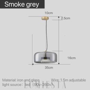Szklana lampa wisząca industrialna 35 cm, detal metalowego elementu przy kloszu