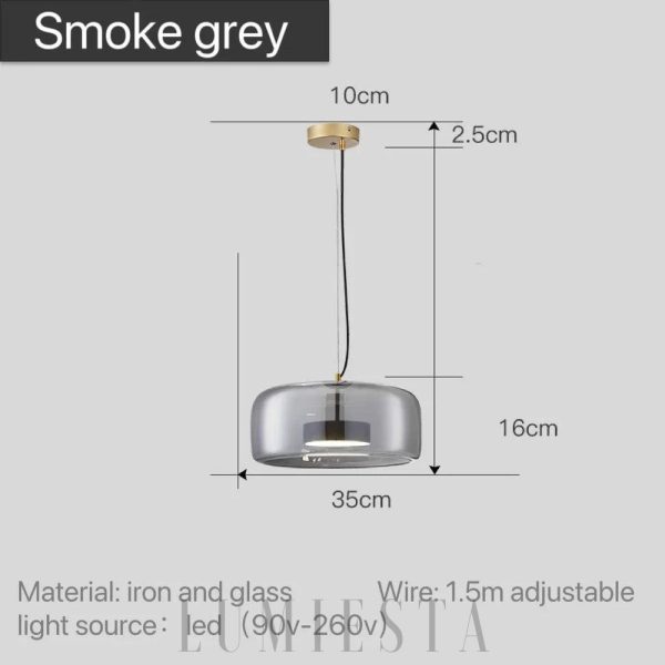Szklana lampa wisząca industrialna 35 cm, detal metalowego elementu przy kloszu