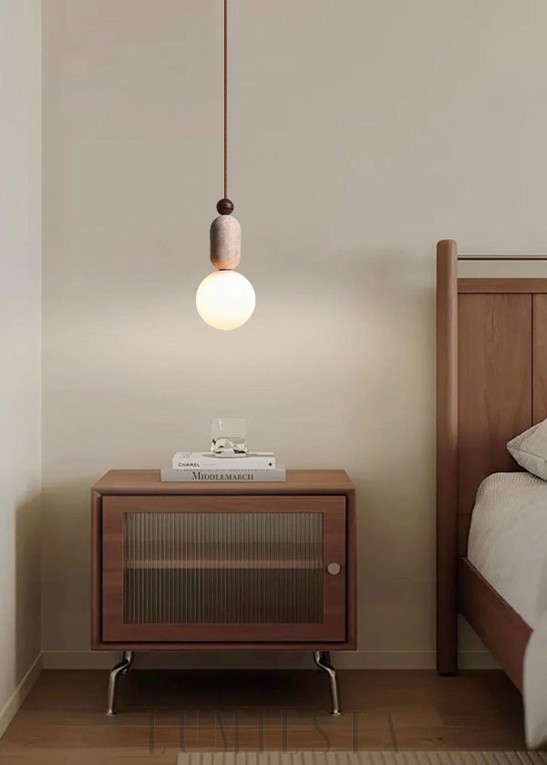 Trawertynowa lampa wisząca kulista beżowa 10 cm 25 cm