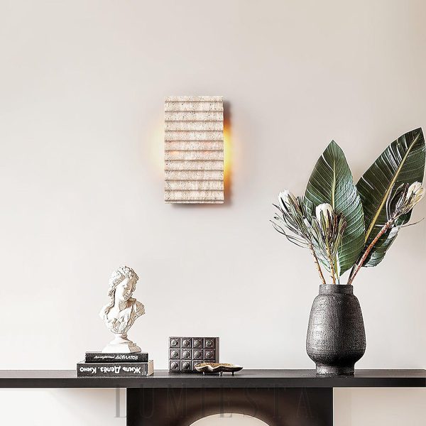 Mupa - Ryflowany prostokątny kinkiet z trawertynu beżowy 33cm