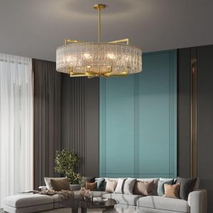 Luksusowy okrągły żyrandol kryształowy złoty 81cm