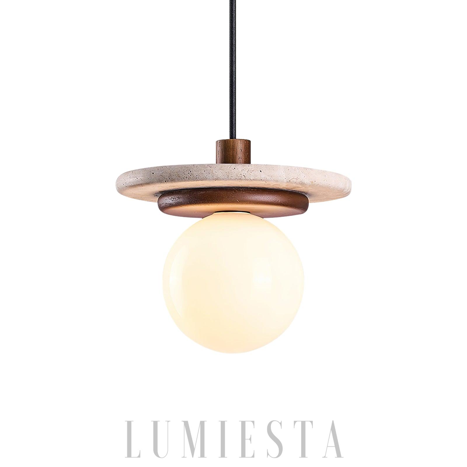 Murto - lampa wisząca trawertynowa ze szklaną kulą