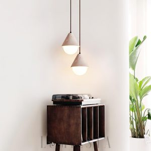 Elegancka lampa wisząca z travertynu i szkła 16cm beżowa