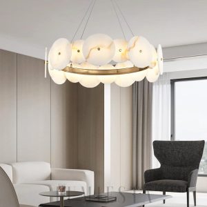 Fitzrovia - Alabastrowa lampa sufitowa 58 cm, ciepłe światło