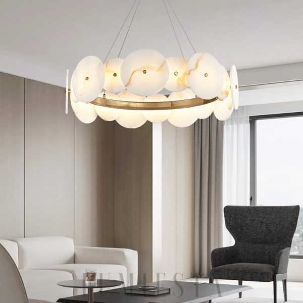 Fitzrovia - Alabastrowa lampa sufitowa 58 cm, ciepłe światło