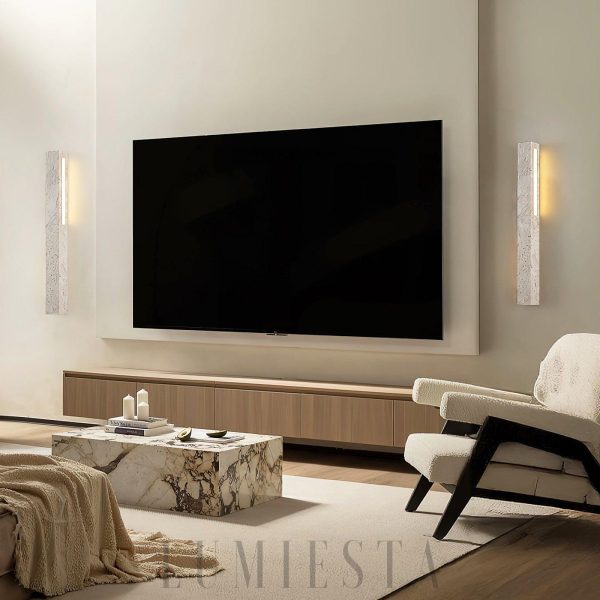 Elegancki travertynowy prostokątny kinkiet 50 cm beżowy LED