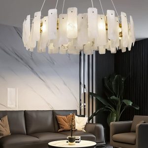 Noah - lampa wisząca okrągła w stylu alabastrowym