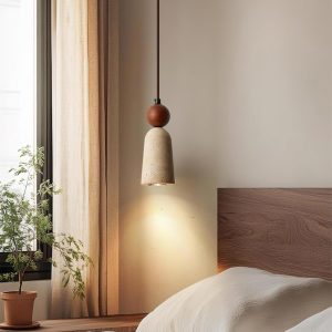 Lampa wisząca trawertynowa beżowo orzechowa 8cmx20cm