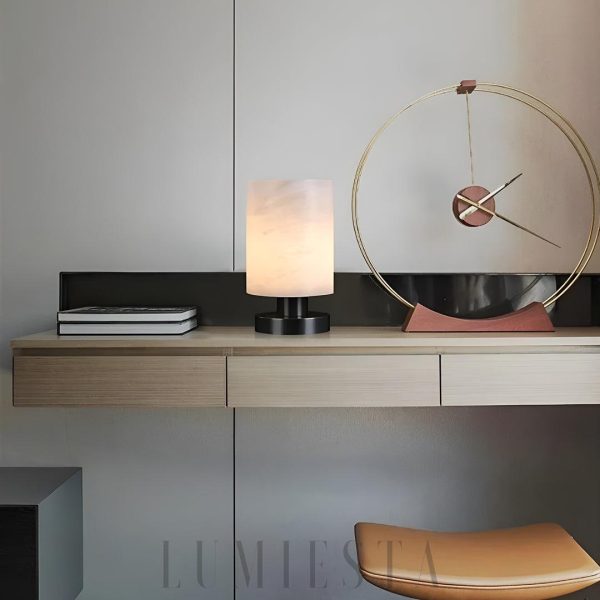 Siena - Lampka stołowa LED marmurowy klosz czarna/biała 14cm