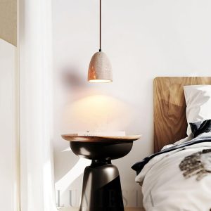 Grace - Lampa wisząca z beżowym kloszem z naturalnego trawertynu, Ø12x15cm, 1-punktowa