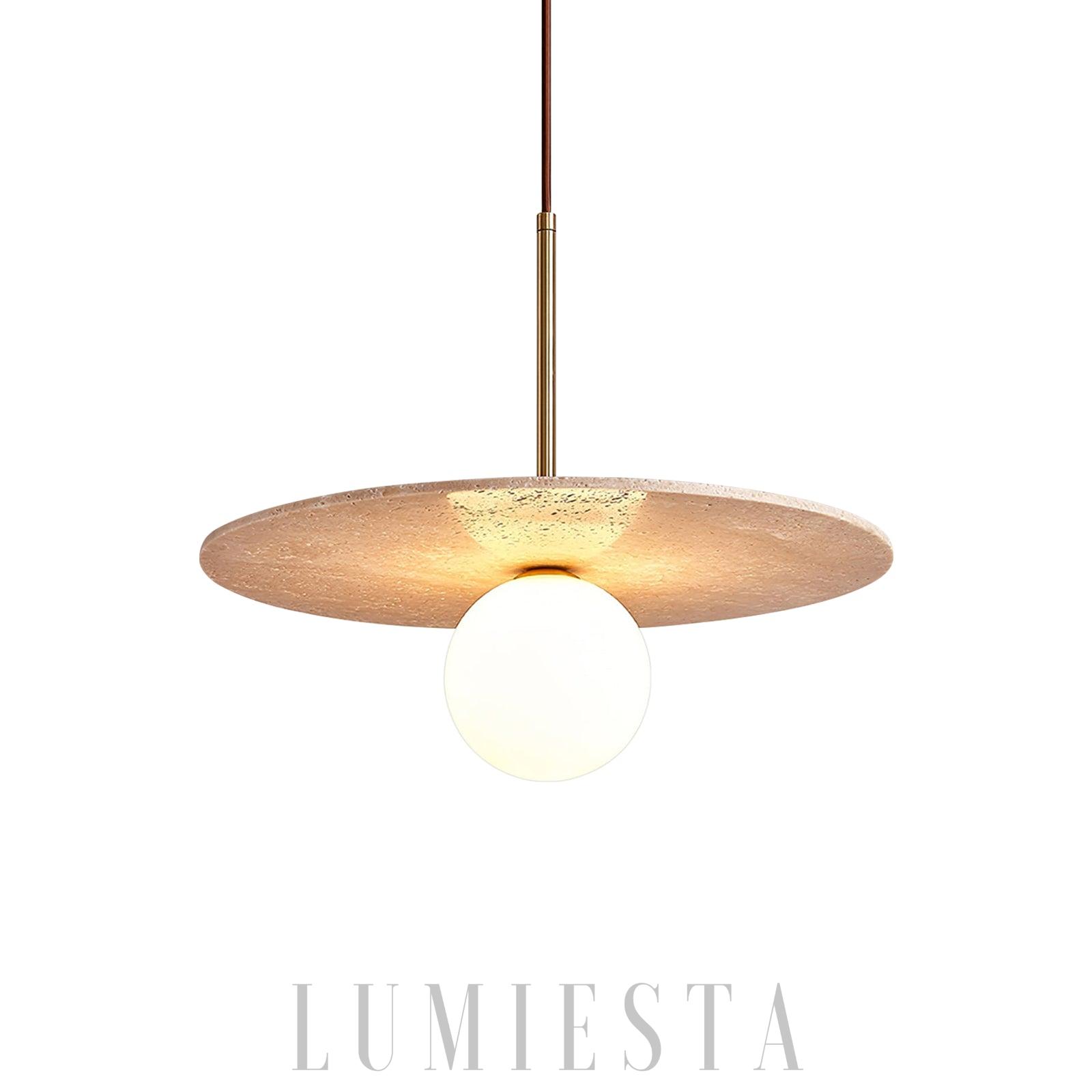 Tarcza - lampa wisząca z trawertynu beżowa Ø40 cm