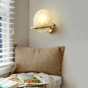 Savion - Lampa Ścienna Okrągła z Alabastru Mosiężna 20cm