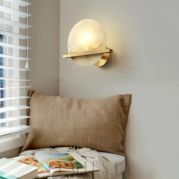 Savion - Lampa Ścienna Okrągła z Alabastru Mosiężna 20cm