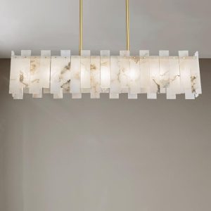Bond - Żyrandol prostokątny z alabastru, złote wykończenie