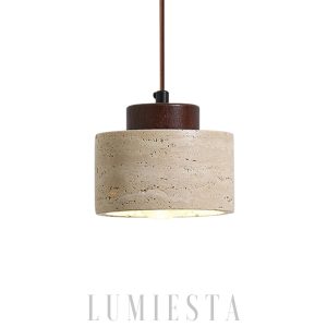 Lampa wisząca vintage cylindryczna z trawertynu beżowa