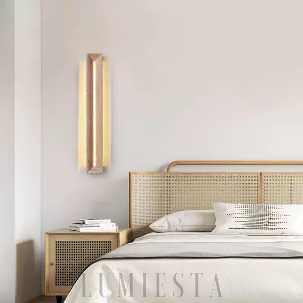 Prostokątny kinkiet trawertynowy belka 8cm x 60cm beżowy