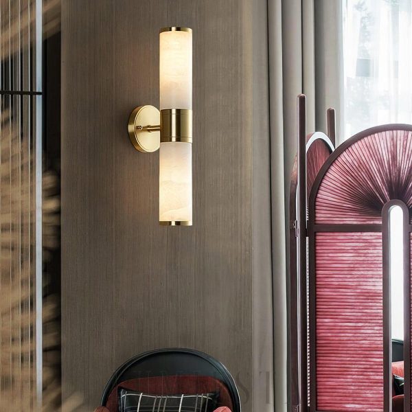 Lampatron - Ścienna cylindryczna alabaster biała, 24×48 cm