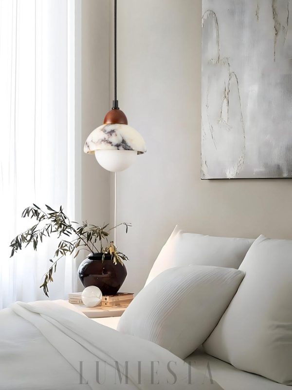 Prima - Lampa wisząca półkole marmur biały Średnica 15cm H18cm