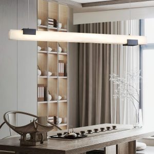 Cary - Lampa wisząca Alabaster podłużna, nowoczesna, długość 100/120 cm - Lampa Led nad stół