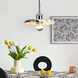 Okrągła lampa wisząca marmurowa chromowana do jadalni