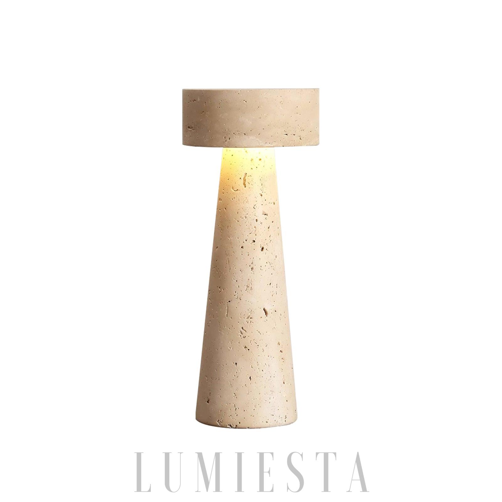 Suventa - lampa stołowa trawertynowa beżowa stożkowa
