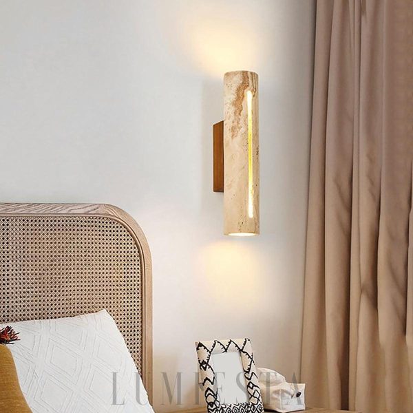 Timbuktu - Beżowa lampa ścienna z trawertynu 28 cm