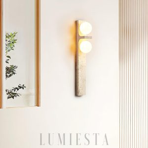 Trave - Asymetryczny prostokątny kinkiet z trawertynu beżowy 50 cm