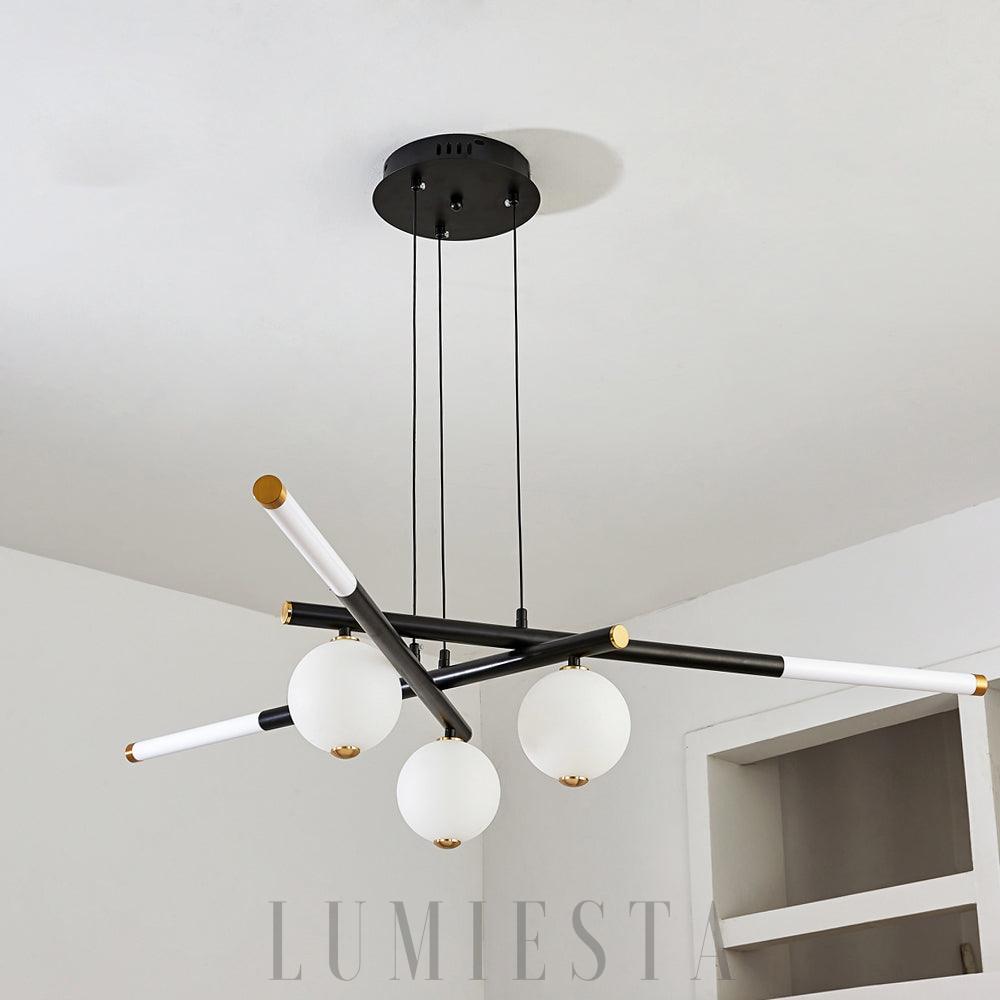 Cellar - czarna aluminiowa lampa sufitowa LED, widok z układem pięciu głowic