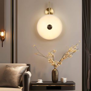 Lampa ścienna Alabaster Eclipse okrągła złota i biała 30cm