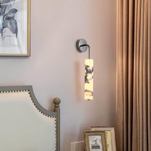 Furia - Pionowy marmurowy kinkiet cylindryczny 6cm 28cm biały czarny