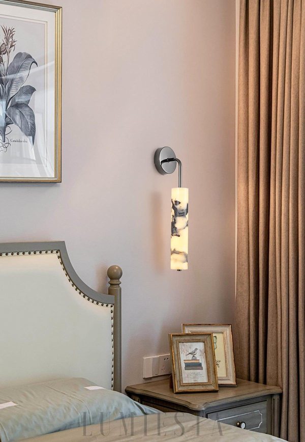 Furia - Pionowy marmurowy kinkiet cylindryczny 6cm 28cm biały czarny