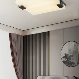 Lyra - Stylowa Czarna Kwadratowa Lampa Sufitowa z Alabastru