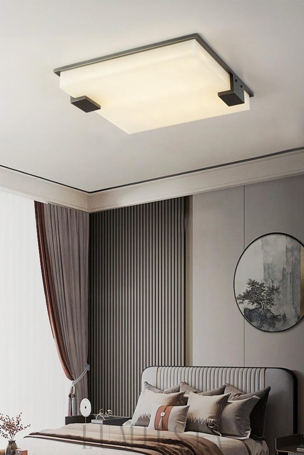 Lyra - Stylowa Czarna Kwadratowa Lampa Sufitowa z Alabastru