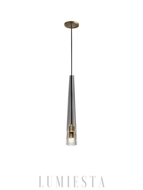 Smukła kryształowa lampa wisząca mosiądz smoky 7cm 40cm